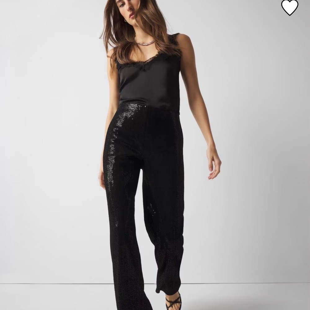 White House Black Market Black Sequin Wide Leg Pants